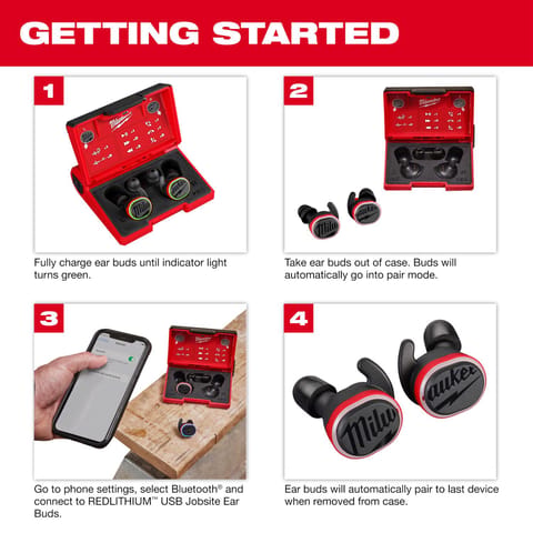 Milwaukee Redlithium Bluetooth Ear Plugs/Ear Phones With Mic Black