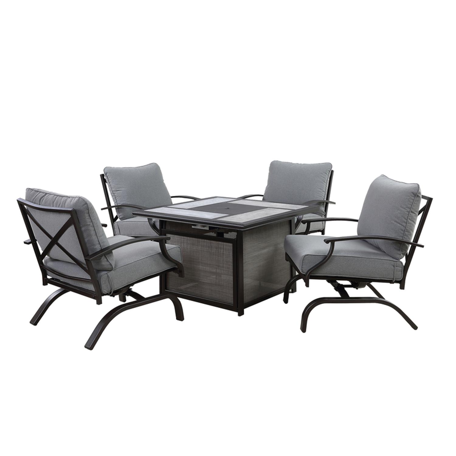Living Accents Canzo 5 pc Black Steel Fire Pit Set Gray Mfr