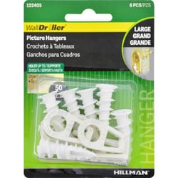 HILLMAN Wall Driller White Self-Drilling Picture Hanger 50 lb 2 pk
