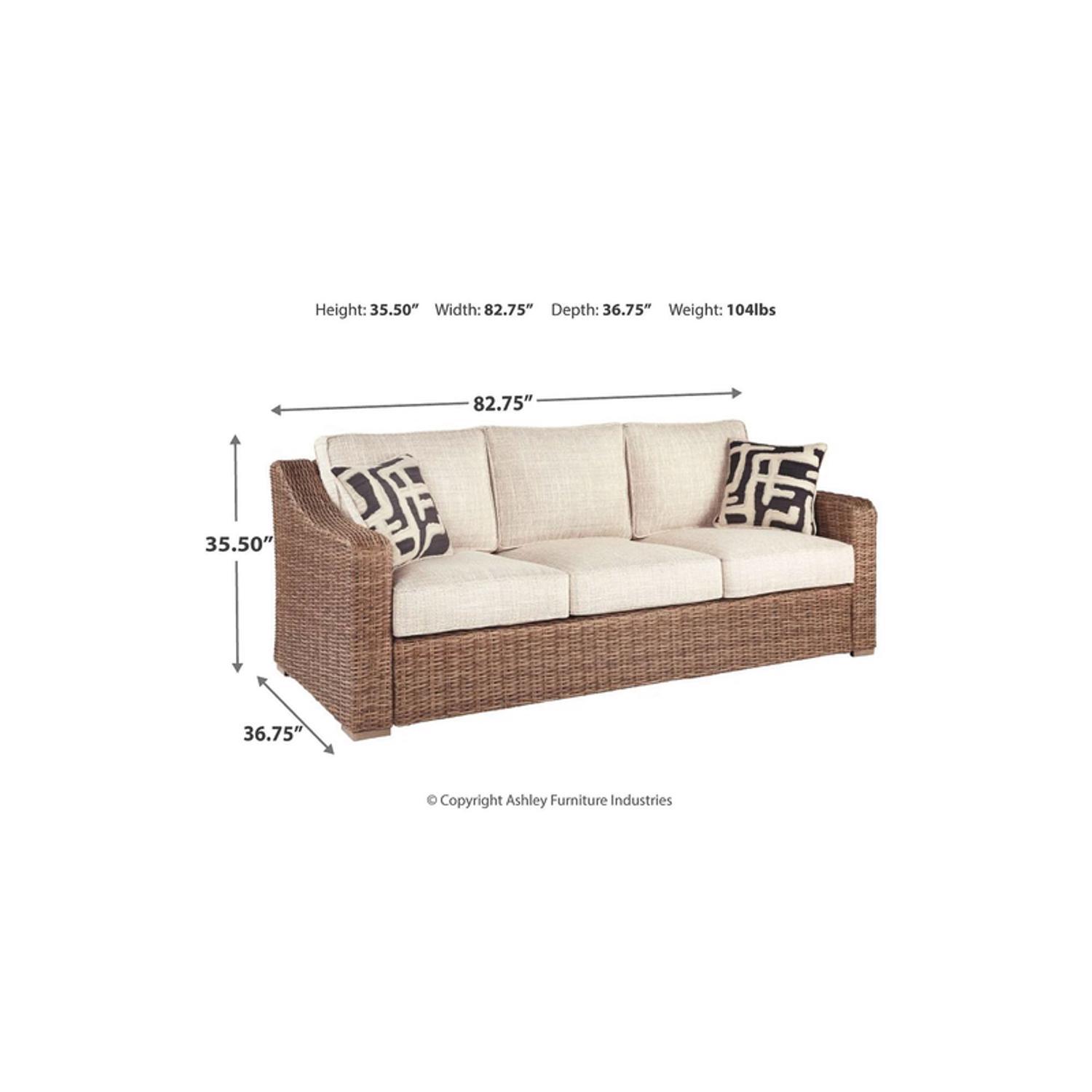 Dimensions diagram of outdoor wicker sofa