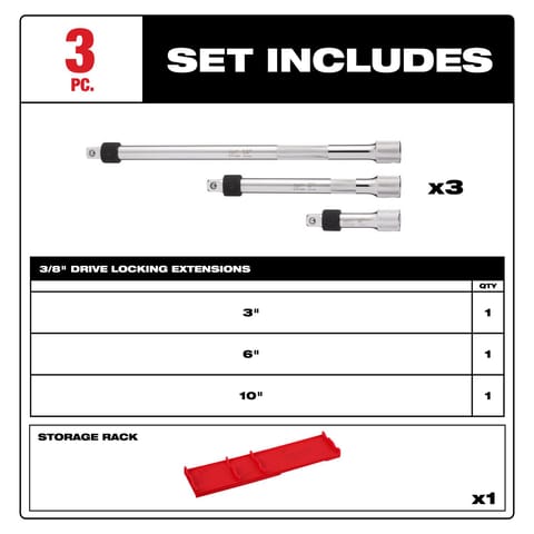 Milwaukee 3/8 in. drive Locking Socket Extension Set 3 pc Mfr# 48
