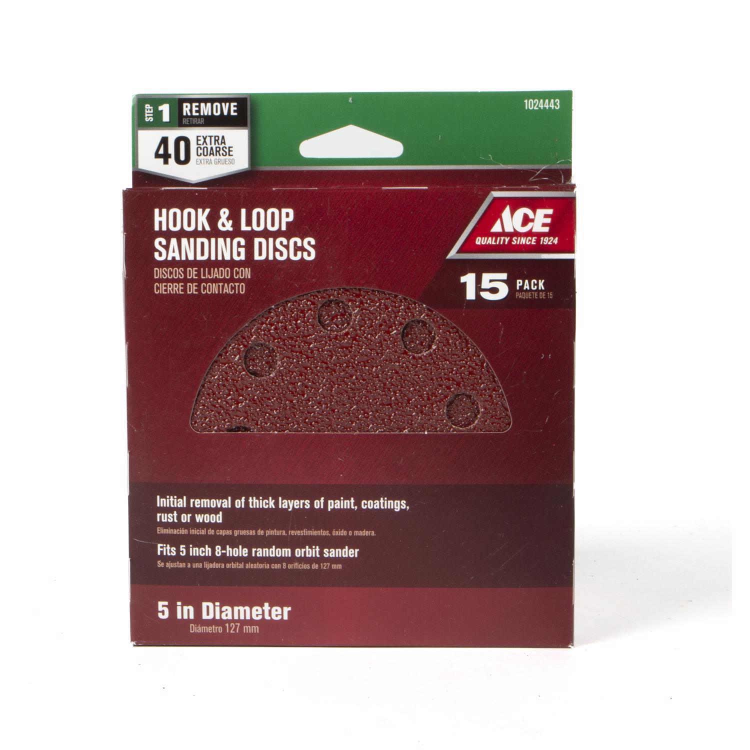 Ace 5 in. Aluminum Oxide Hook and Loop Sanding Disc 40 Grit Coarse