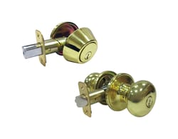 Faultless Mushroom Polished Brass Entry Knob and Single Cylinder Deadbolt