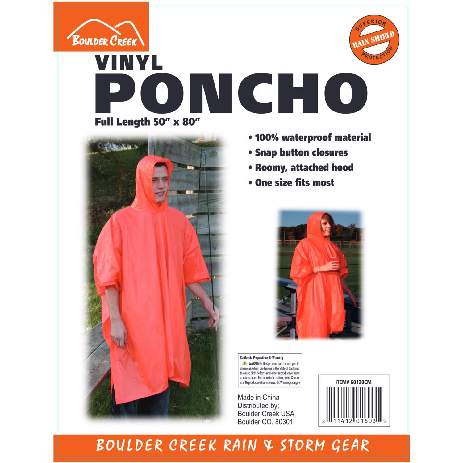 Boulder Creek Orange Vinyl Rain Poncho 10 mil Mfr# 60120CM - Ace