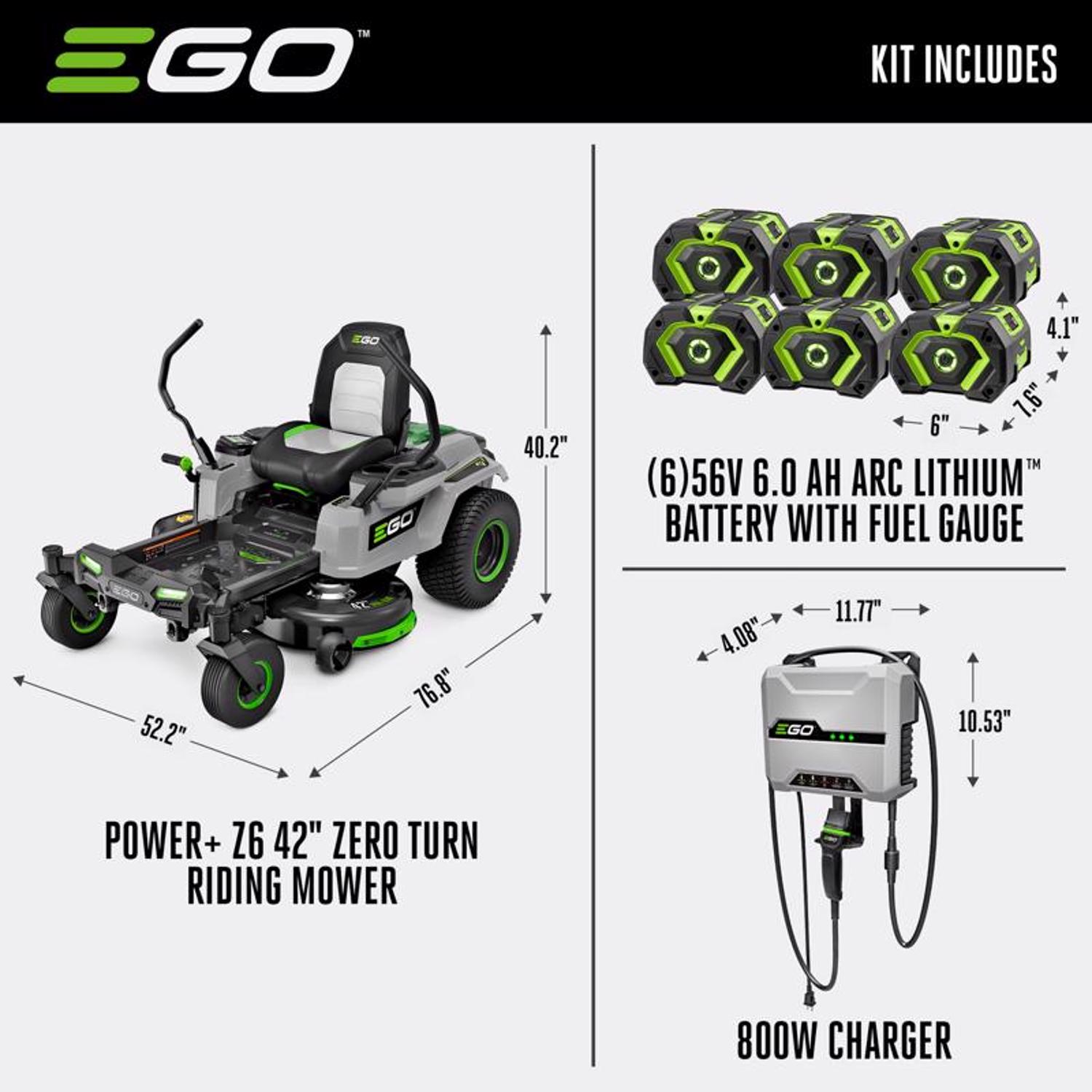 EGO POWER+ ZT4214L 42 in. 56 V Battery Zero Turn Riding Mower Kit