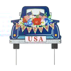 Glitzhome Patriotic/Americana Truck Yard Stake Burlap/Iron 1 pc