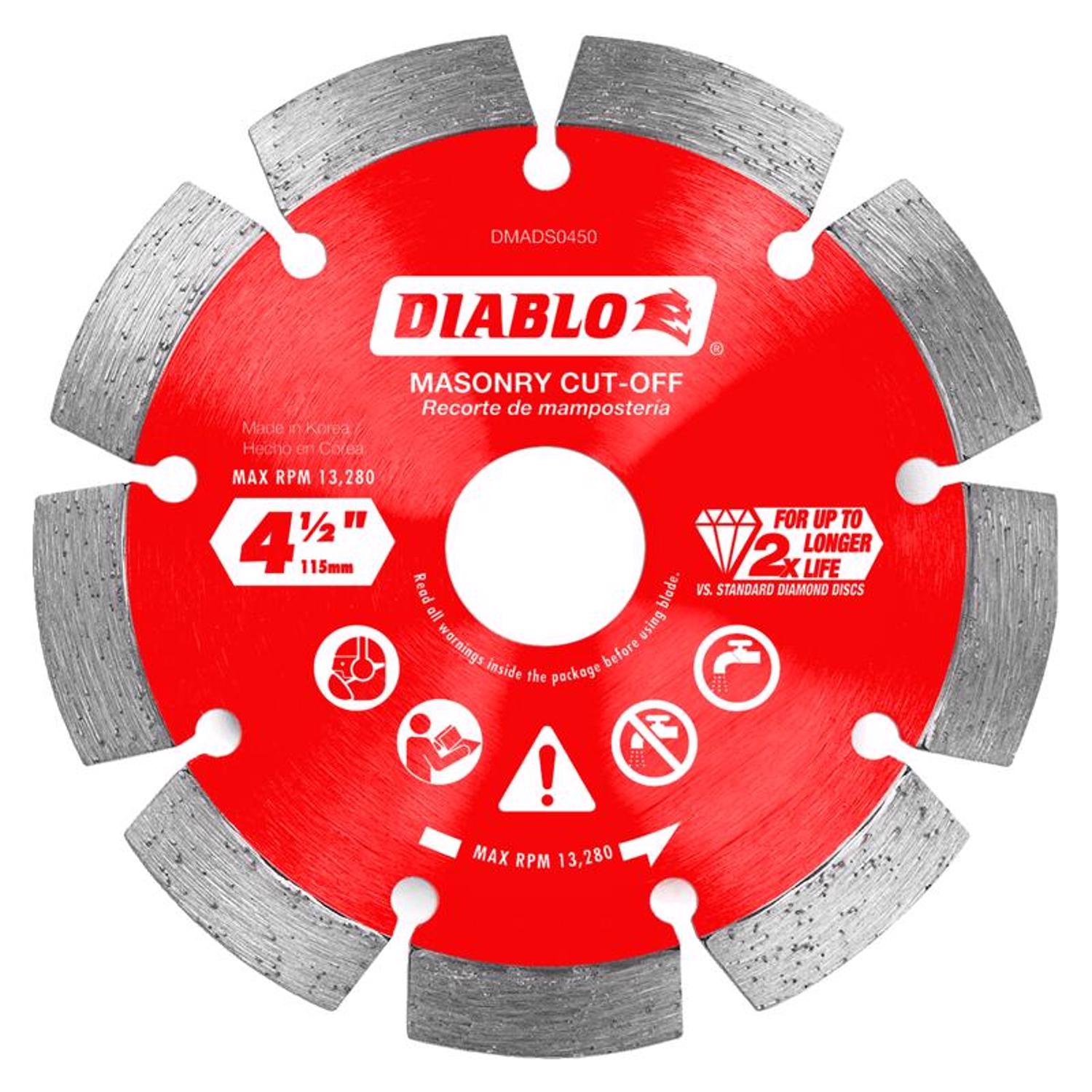Diablo Tools 4 1/2 Inch Segmented Rim Diamond Cut-Off Blade for Masonry - DMADS0450