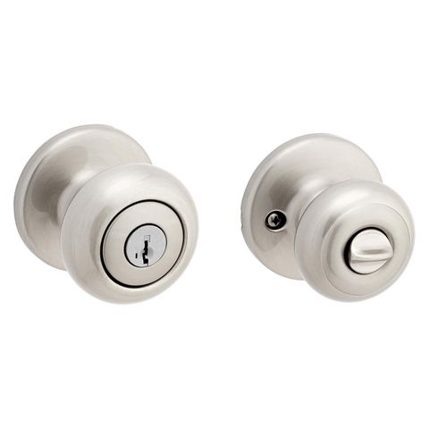 Kwikset Cove SmartKey Security Traditional Satin Nickel Entry Knob KW1 1-3/4 in.
