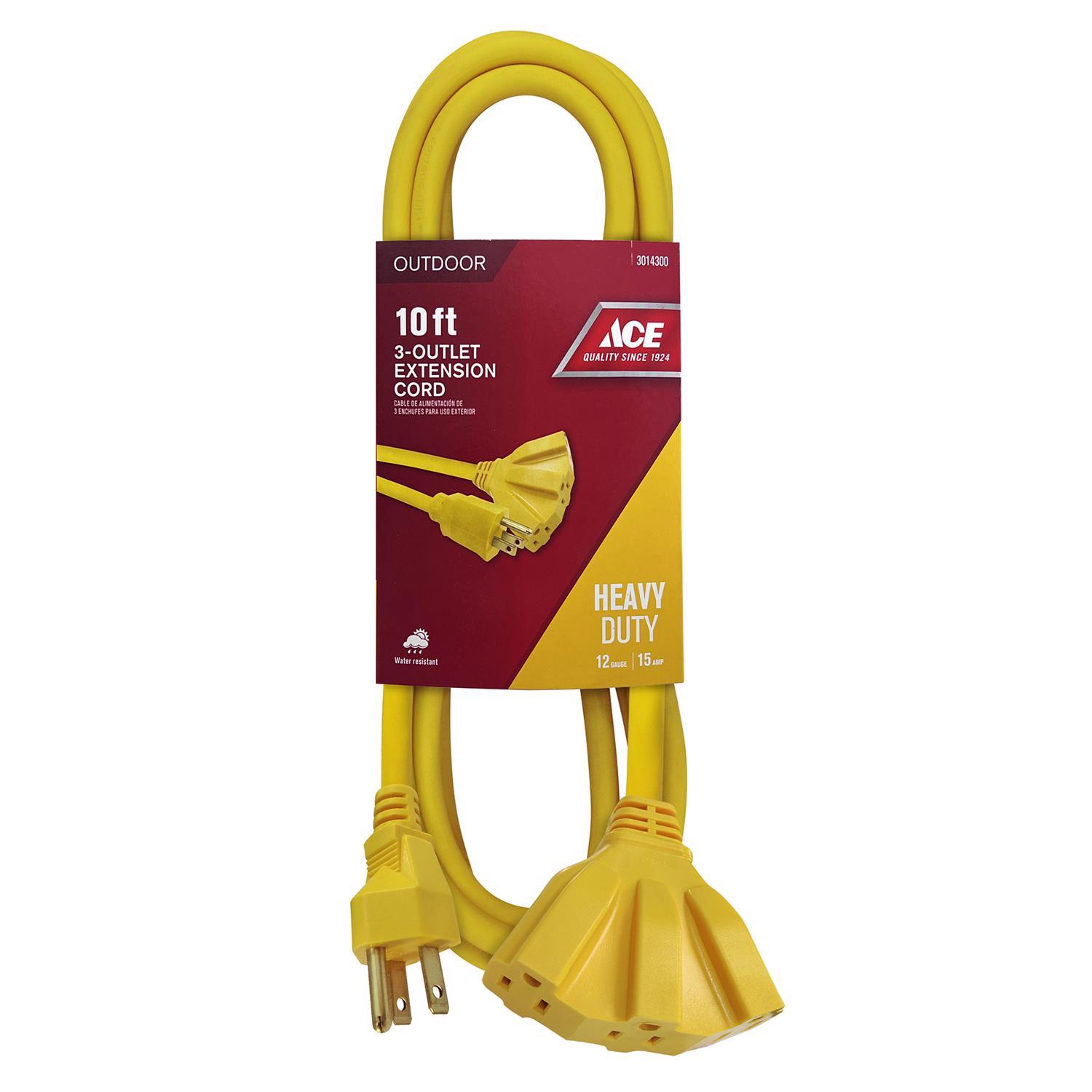 Ace Indoor or Outdoor 10 ft. L Yellow Triple Outlet Cord 12/3 SJTW