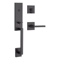 Kwikset Vancouver Signature Series Contemporary Matte Black Entry Handleset with Lever KW1 1-3/4 in.