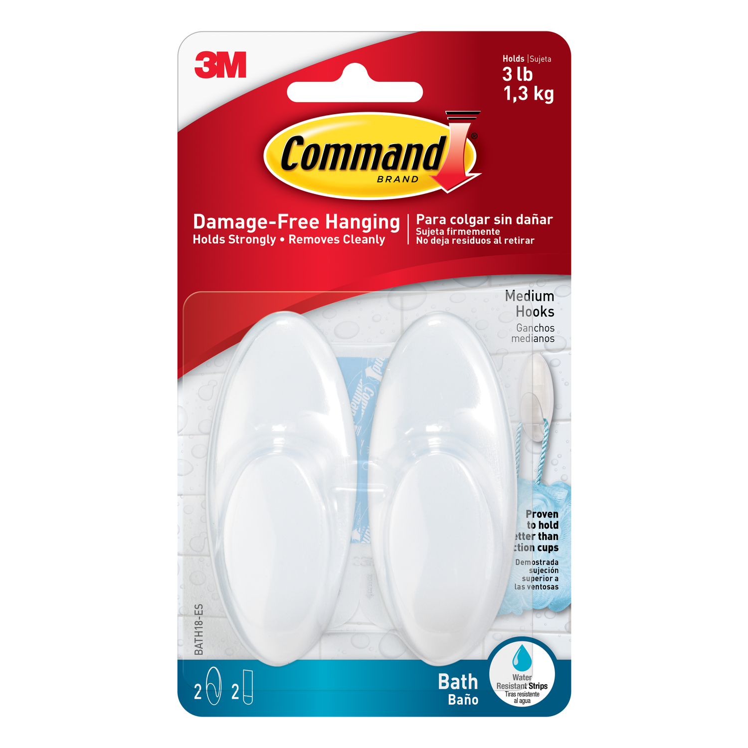 3M | Command 1-1/8 Inch Projection, 3-3/8 Inch Long, Hook Kit - Plastic, 8.00 Load Capacity | 24-Pack | Part #7000144761