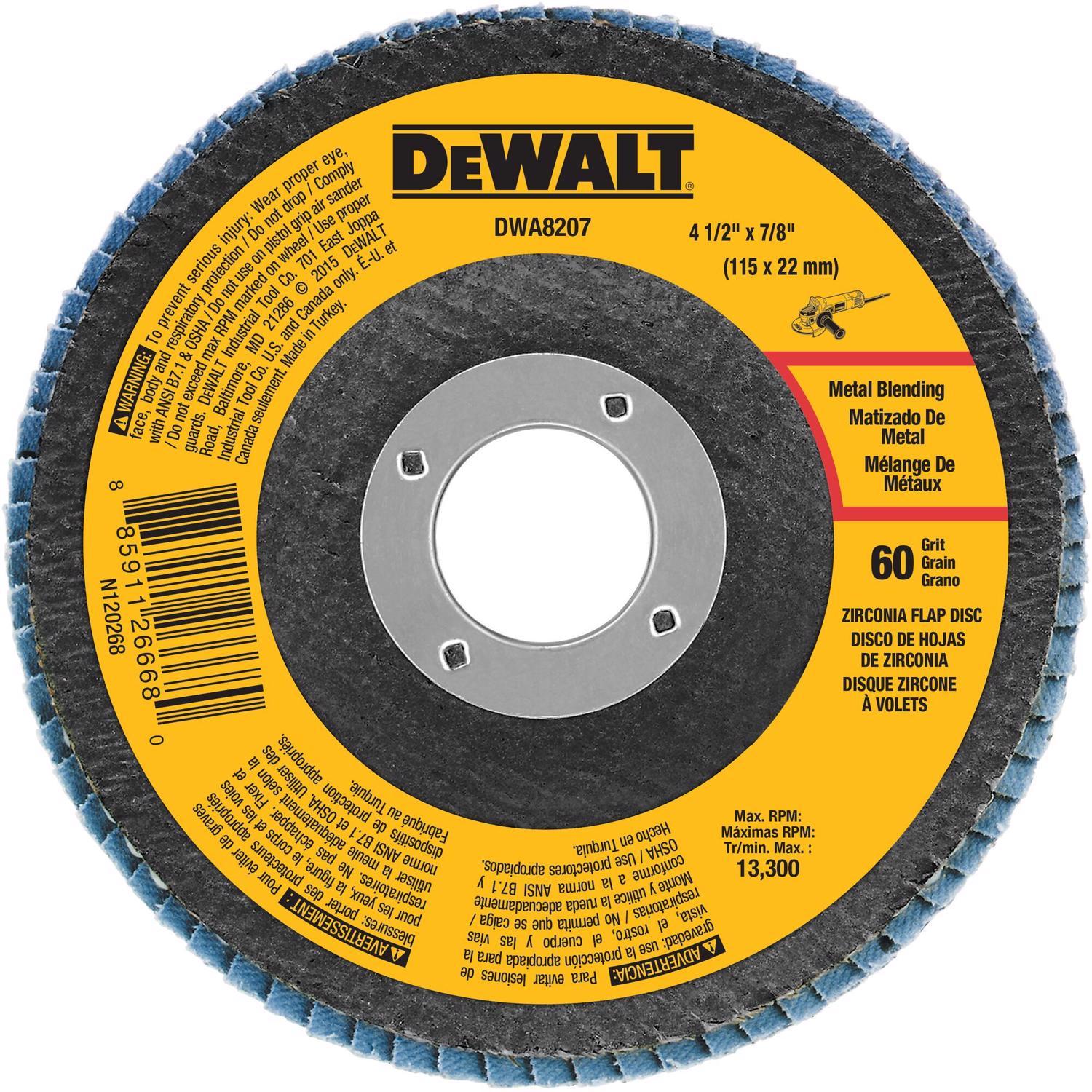 Photos - Abrasive Wheel / Belt DeWALT 4-1/2 in. D X 7/8 in. Zirconia Type 29 Flap Disc 60 Grit 1 pc DWA8207 