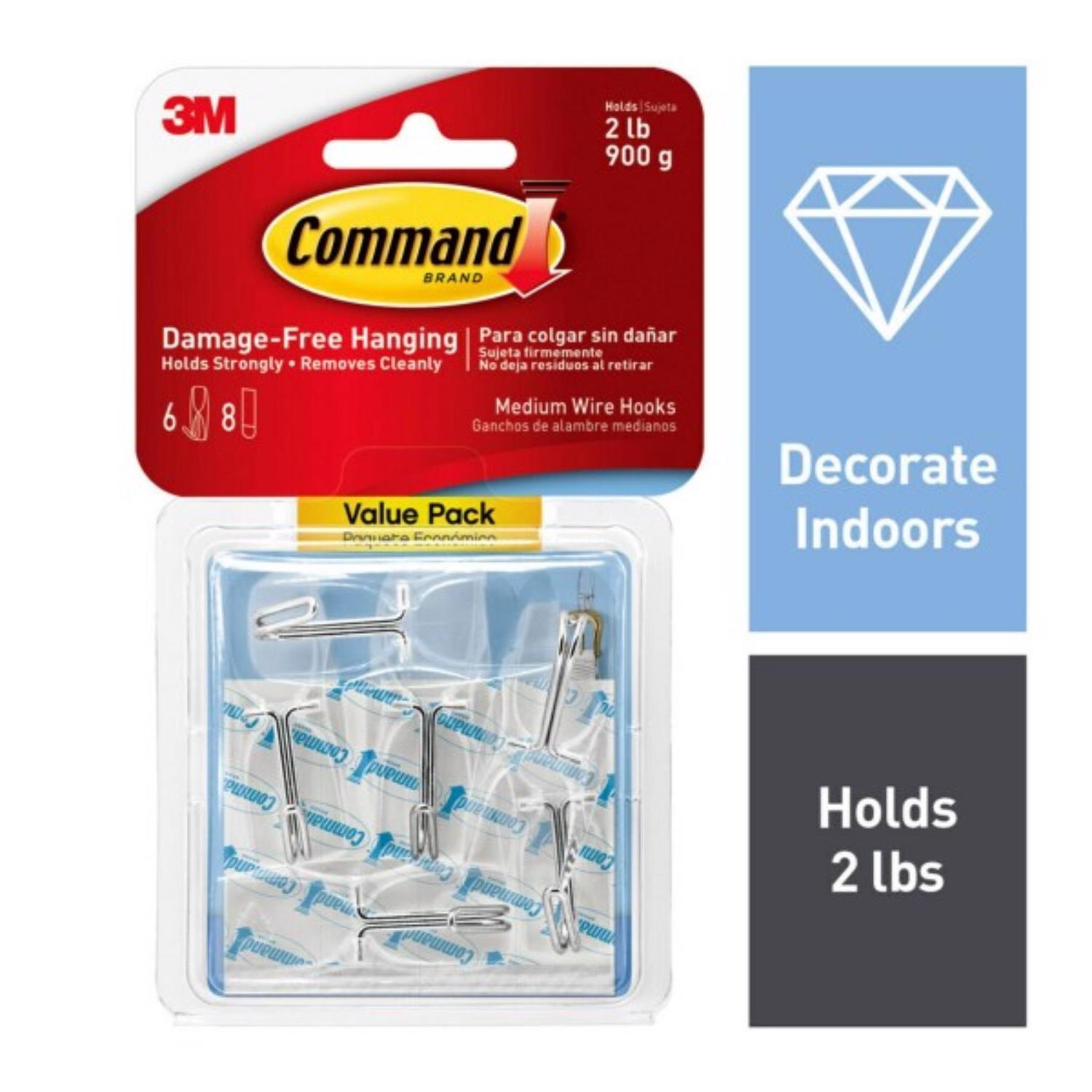 3M Command Medium Plastic Wire Hooks L pk Mfr# 17065CLR