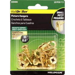 HILLMAN WallDriller Brass-Plated Gold Self-Drilling Picture Hanger 35 lb 2 pk