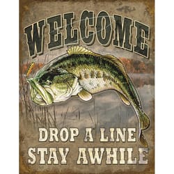 Desperate Enterprises 16 in. L Multicolored Tin Welcome Bass Fishing Wall Decor Sign