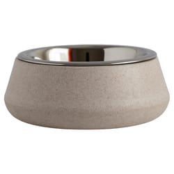 Loopy Products Cream Resin/Stainless Steel 2 cups Pet Bowl For All Pets