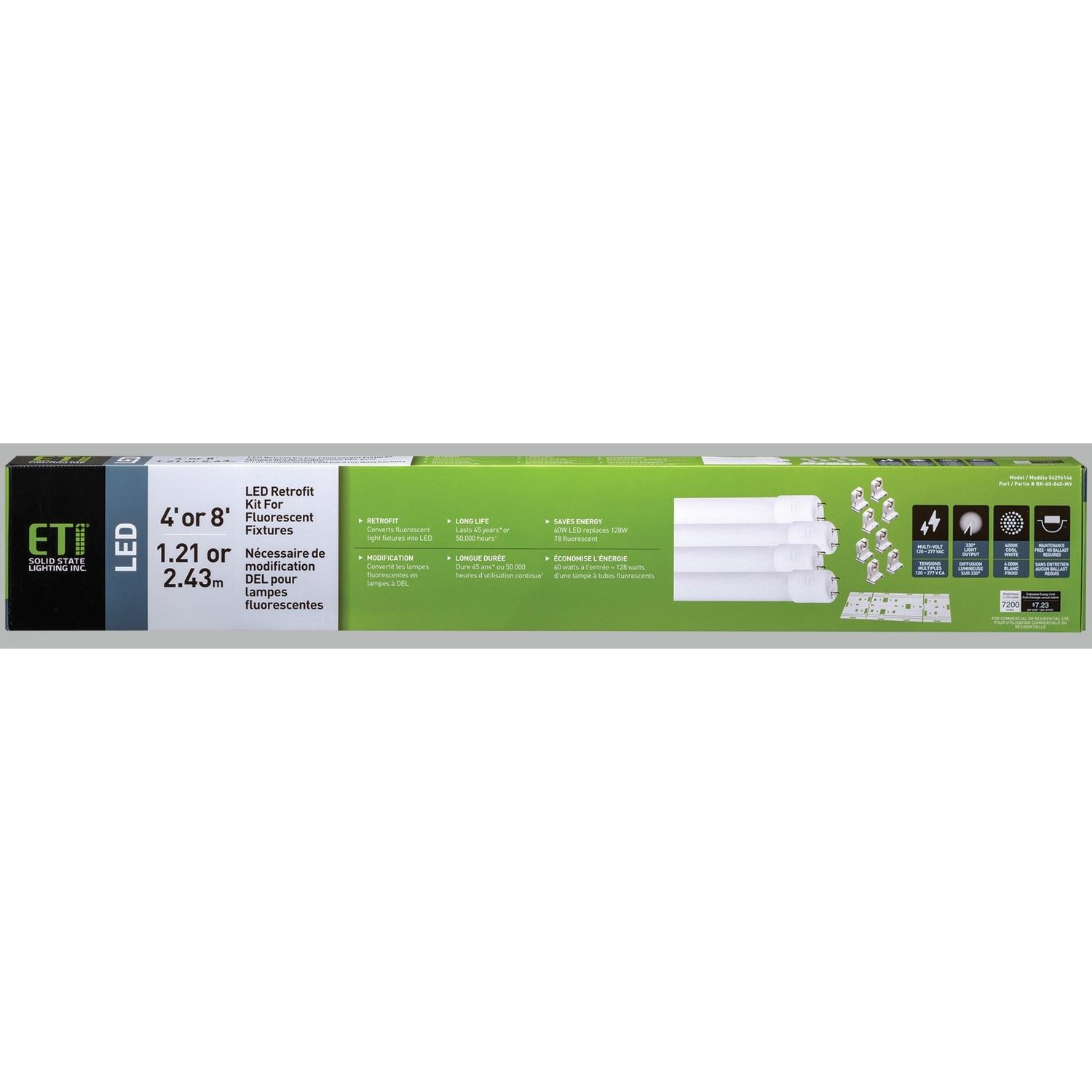 ETI LED Retrofit Kit 48 in. G13 Bi-Pin Tube Retrofit Kit 4 pk Mfr