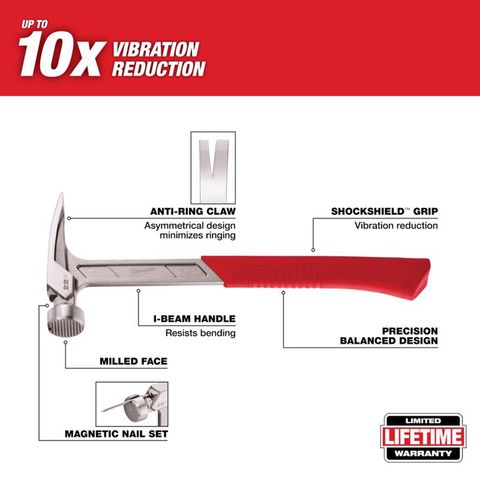 Milwaukee 22 oz Milled Face Framing Hammer 15 in. Steel Handle Mfr