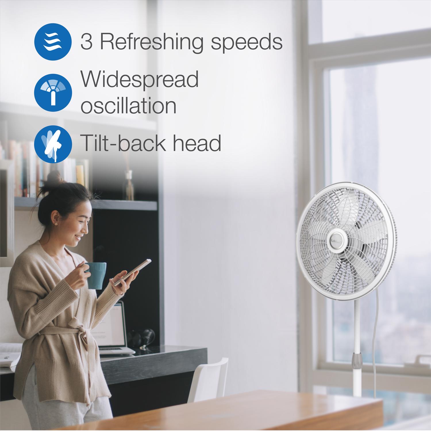 Lasko 54-1/2 in. H X 18 in. D 3 speed Oscillating Pedestal Fan Mfr