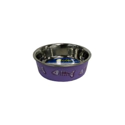 Loving Pets Bella Purple Fish Skeleton Stainless Steel 1 cups Pet Bowl For Cats