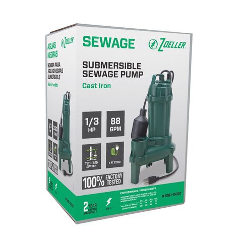 Zoeller 1/3 HP 5280 gph Cast Iron Tethered Float Switch Sewage