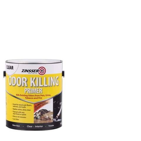 zinsser primer for cigarette smoke 307649 Odor Killing Primer, 5 Gallon, Clear based formula permanently locks in odor and seals stains from water Zinsser Odor Killing Water-Based Interior