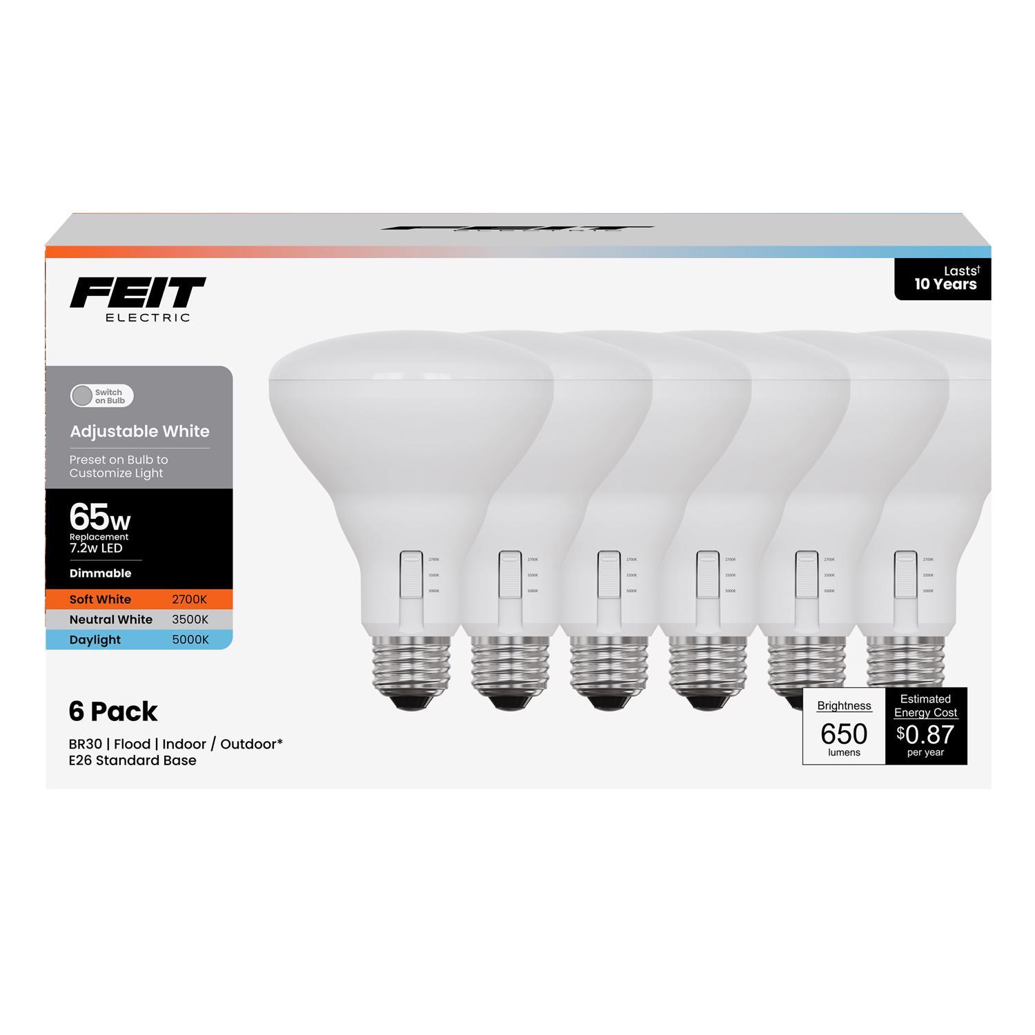 Feit BR30 E26 (Medium) LED Bulb Adjustable White 65 Watt Equivalence 6 pk