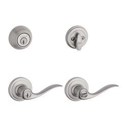 Kwikset SmartKey Tustin Satin Nickel Deadbolt and Entry Door Knob KW1 1-3/4 in.