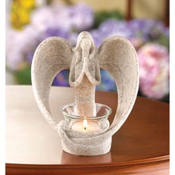 Wings of Devotion 5.75 in. H X 5.375 in. L Tan Poly Resin Earth Angel Candle Holder