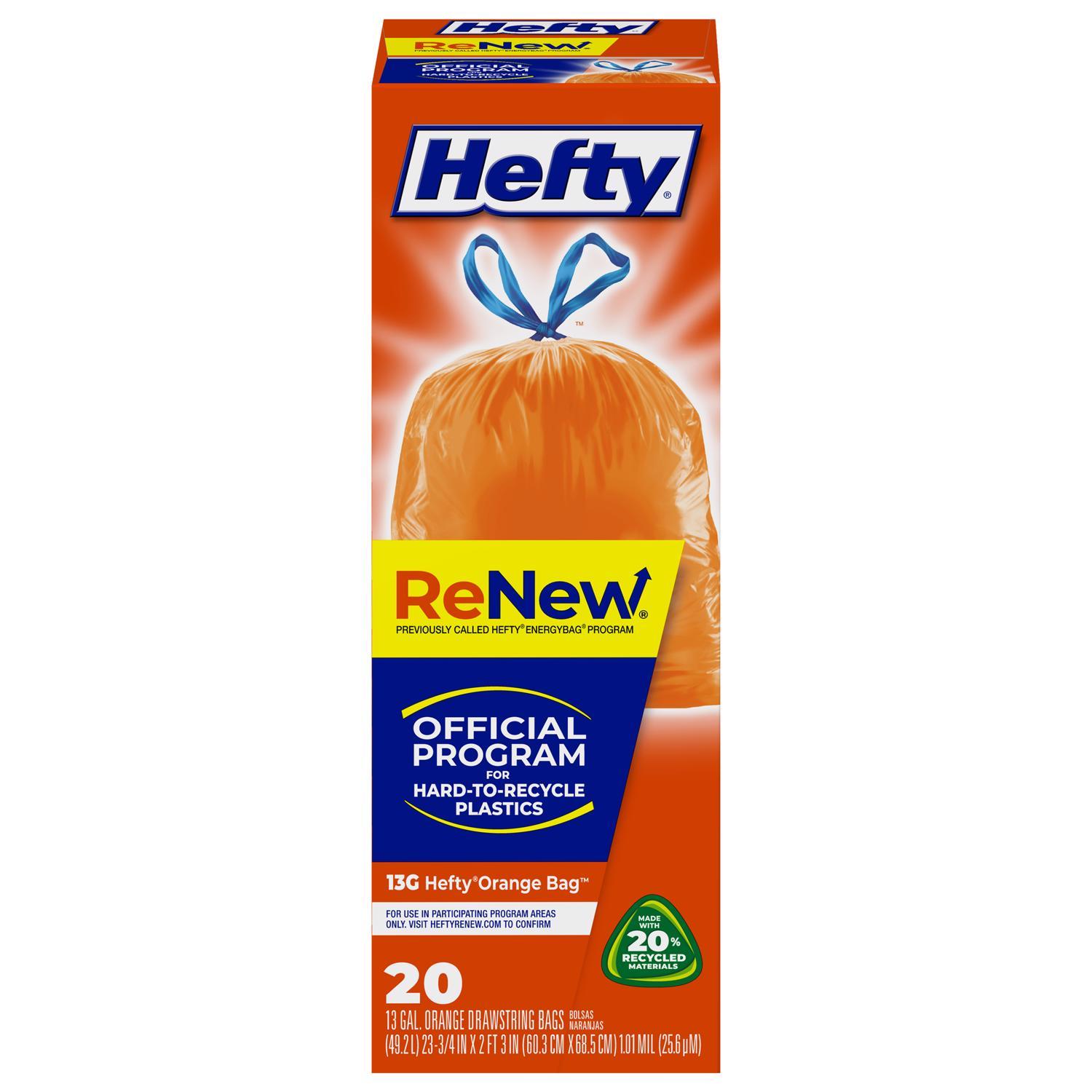 Hefty ReNew 13 gal No Scent Recycling Bags Drawstring 20 pk Mfr