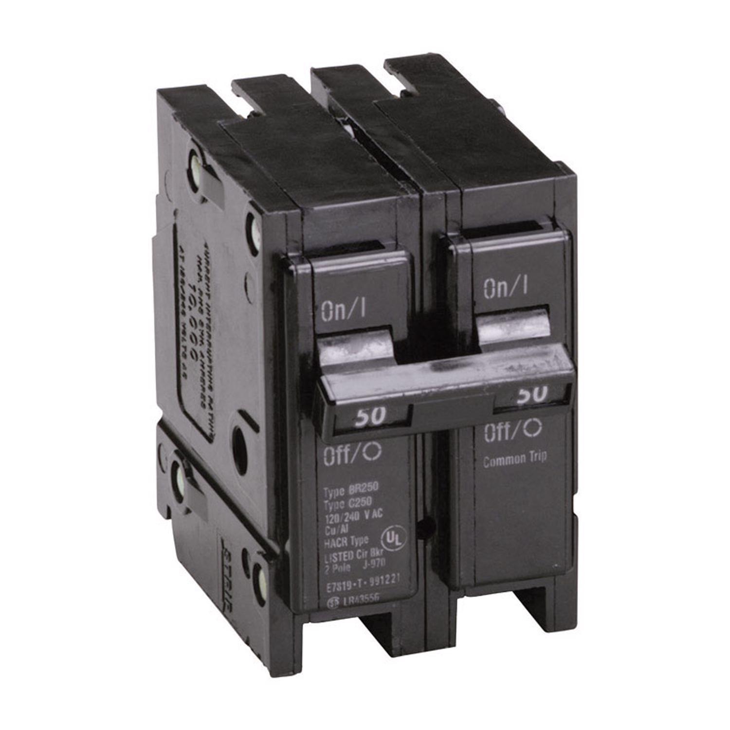 Eaton Cutler-Hammer 50 Amp, 120/240 VAC, 2 Pole, Plug In Type BR Circuit Breaker - Thermal Magnetic Trip, 10 kA Breaking Capacity, 14-4 AWG