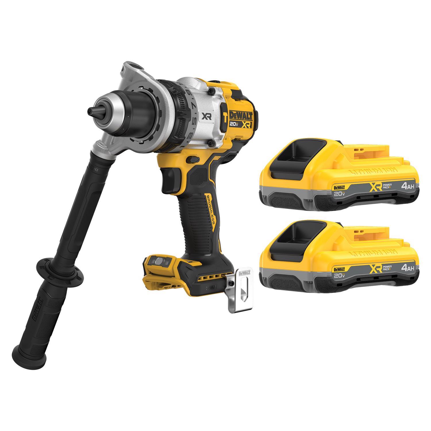 DEWALT 20V MAX XR 2x 4Ah Battery + Charger Kit with DEWALT 20V MAX XR Brushless 1/2-in Hammer Drill