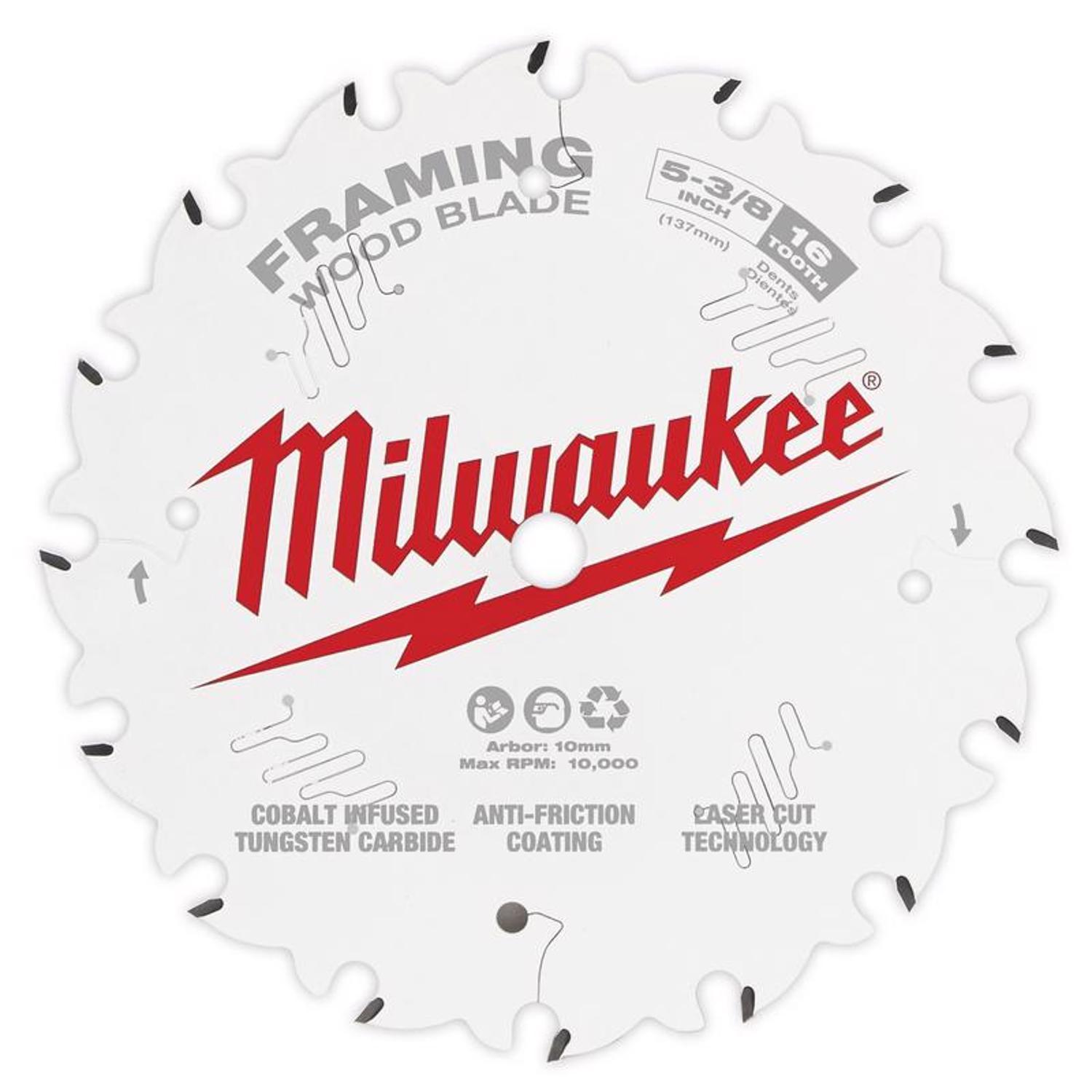 Photos - Chain / Reciprocating Saw Blade Milwaukee 5-3/8 in. D X 10 mm Tungsten Carbide Framing Blade 16 teeth 1 pk 48-40-0522 