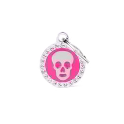 MyFamily Glam Pink Skull Circle Strass Metal Dog Pet Tags Medium