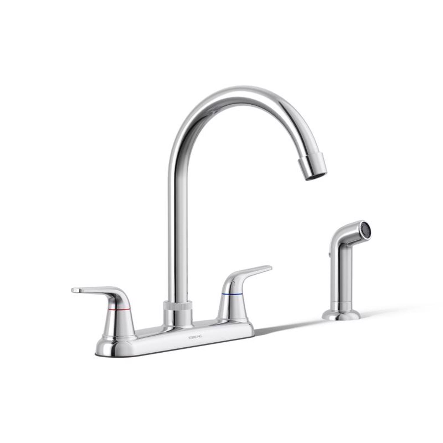 Sterling Passera Two Handle Polished Chrome Kitchen Faucet Side Sprayer Included