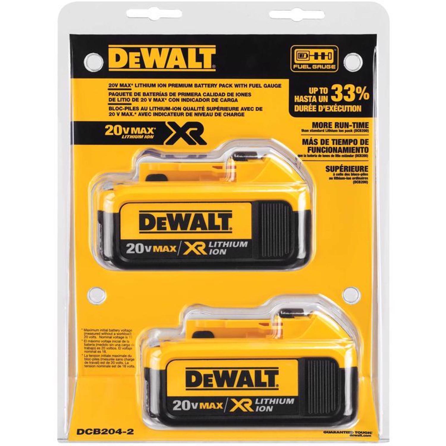 DeWalt 20V MAX XR DCB204-2 4 Ah Lithium-Ion Battery 2 pc
