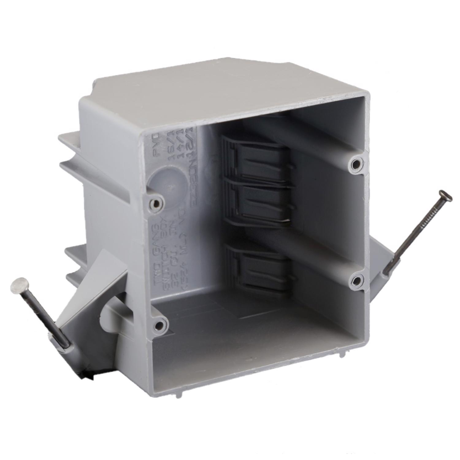 Electrical Box, 32 cu in, Switch Box Type, 2 Gangs, PVC, Square Shape
