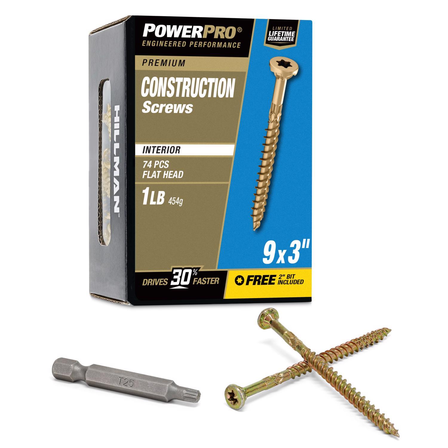 HILLMAN Power Pro No. 9 X 3 in. L Star Yellow Zinc Coarse Wood