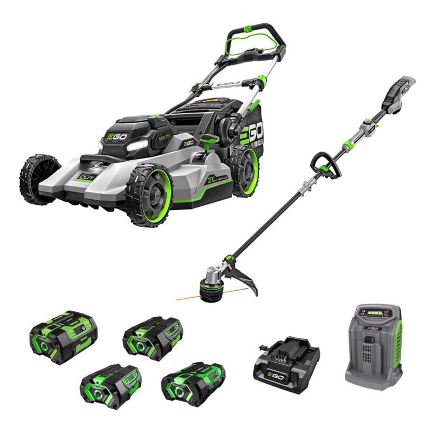 EGO Power+ 800 Series 21 in. Self-Propelled Lawn Mower Kit & String Trimmer w/ 4 Batteries & Charger