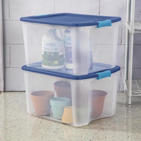 Sterilite 18 gal Blue/Clear Latch Storage Box 13-5/8 in. H X 23-5