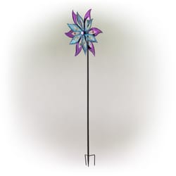 Alpine Blue Metal 20 in. H Floral Windmill Garden Stake Spinner