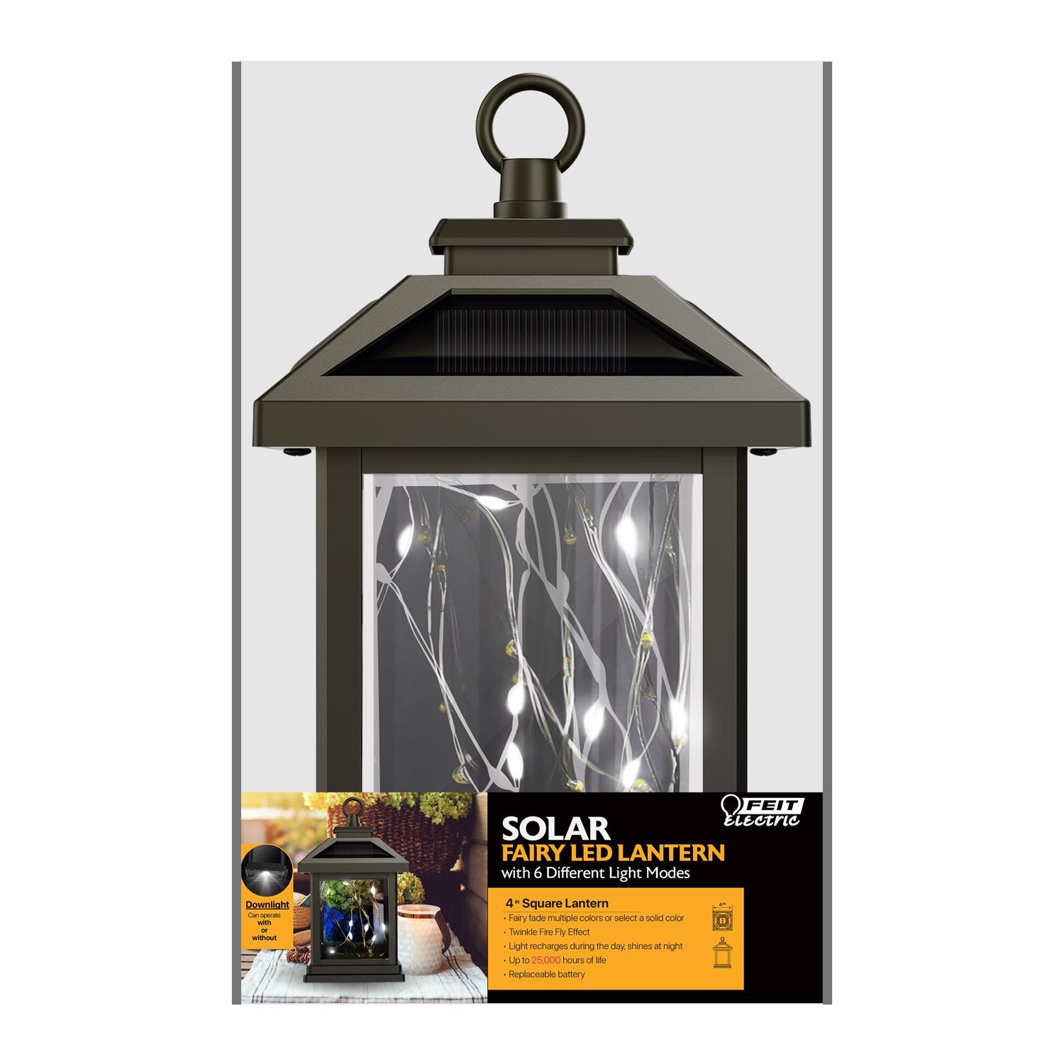 Feit Solar Fixtures 7 in. Solar Power Metal Square Bronze Hanging