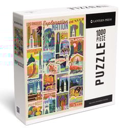 Lantern Press Woodblock Cities Collage Jigsaw Puzzle 1000 pc