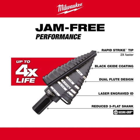 smith2 Milwaukee 7/8 - 1-3/8 in. Black Oxide Step Drill Bit 1 pk Mfr# 48