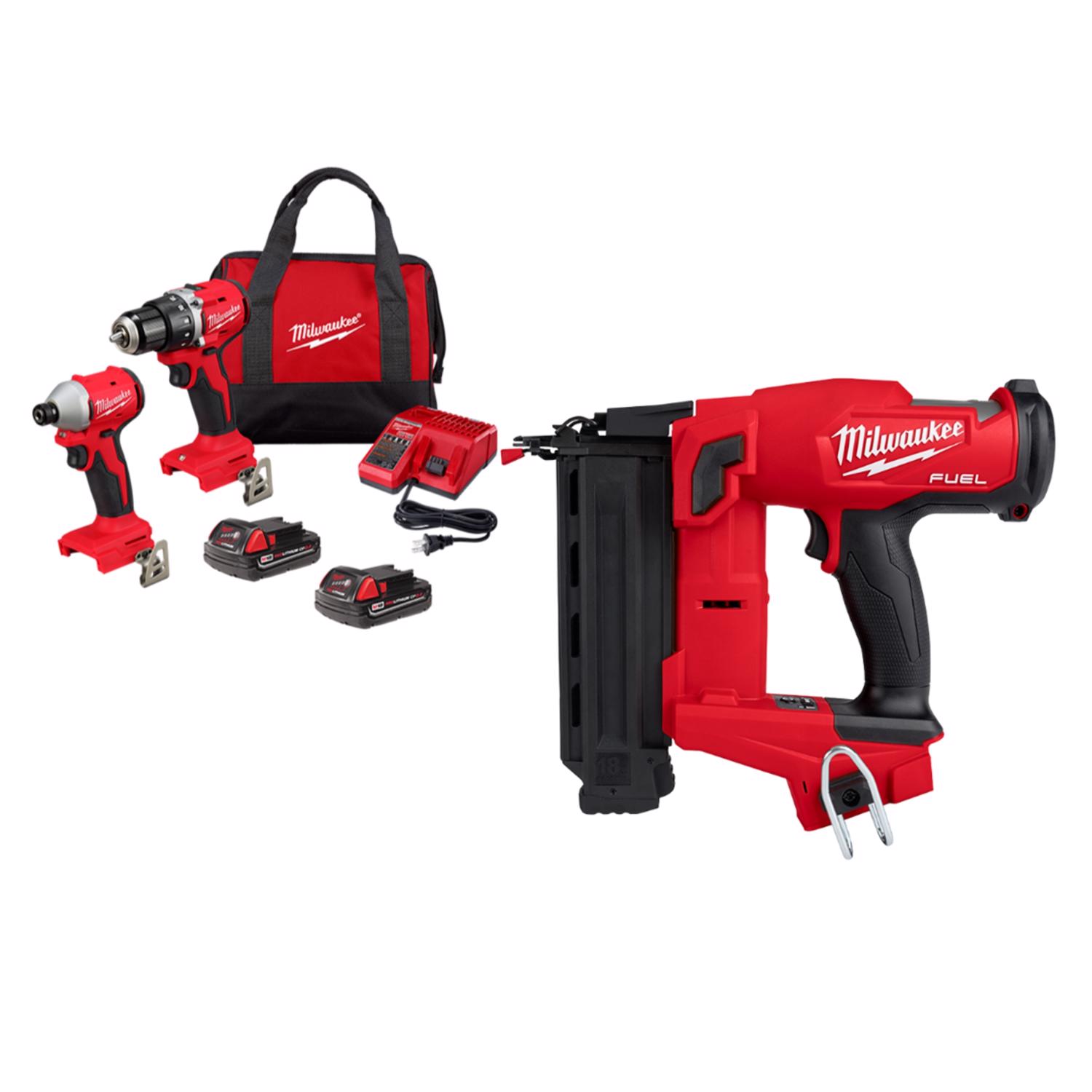 Milwaukee M18 Brushless 2 Tool Combo Kit with M18 FUEL 18GA Brad Nailer
