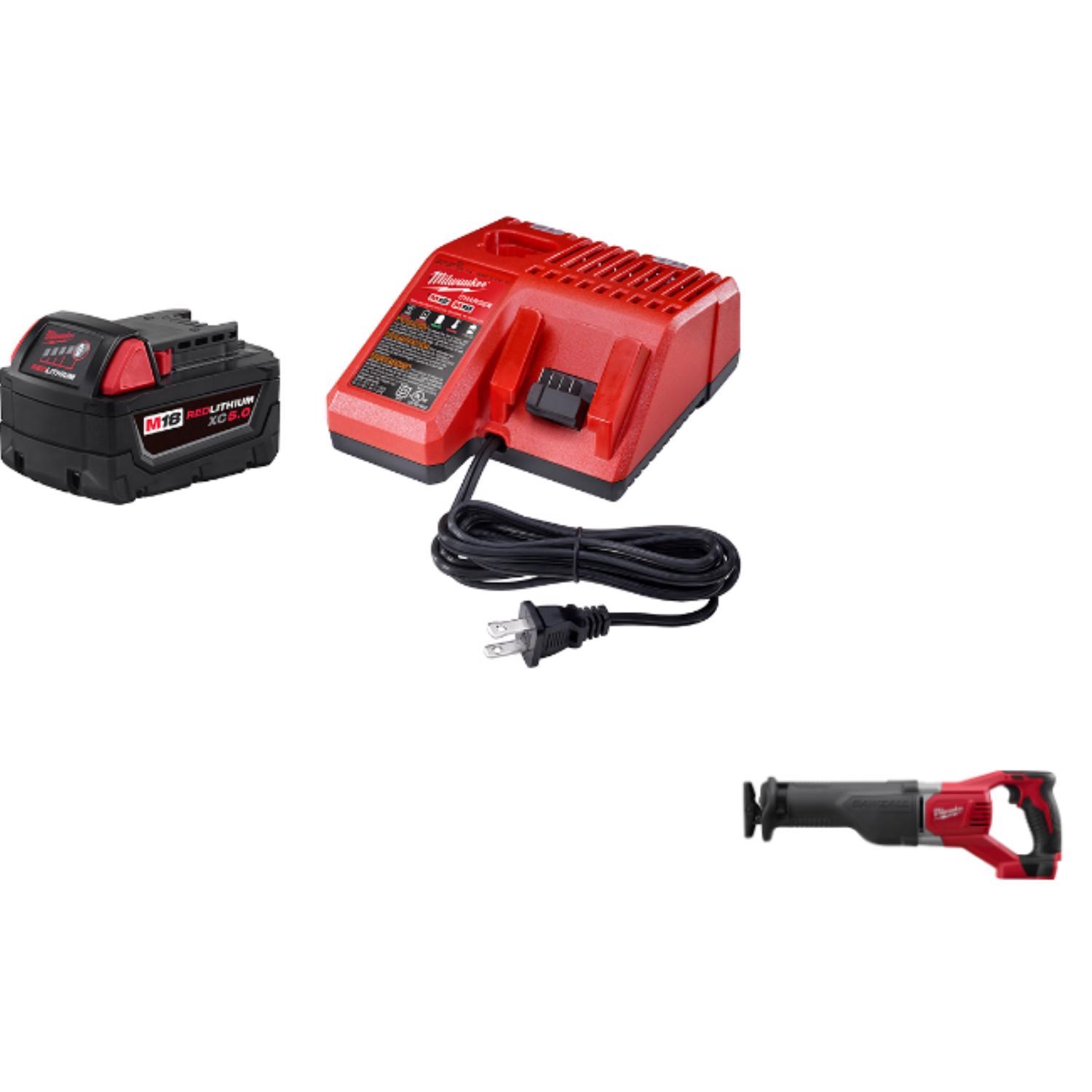 Milwaukee M18 Reciprocating Saw Sawzall with 5Ah Battery & Charger Bundle