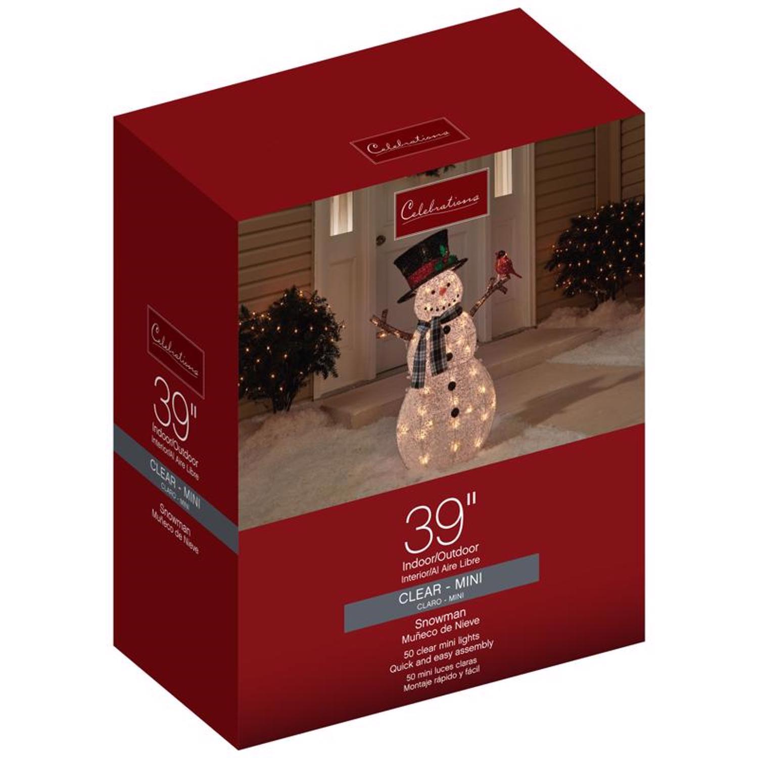 Celebrations Red Incandescent Clear Snowman with Cardinal 3.25 ft