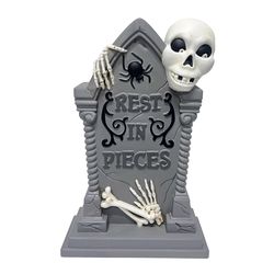 Haunted Hill Farm 2 ft. LED Prelit Tombstone with Skeleton Blow Mold