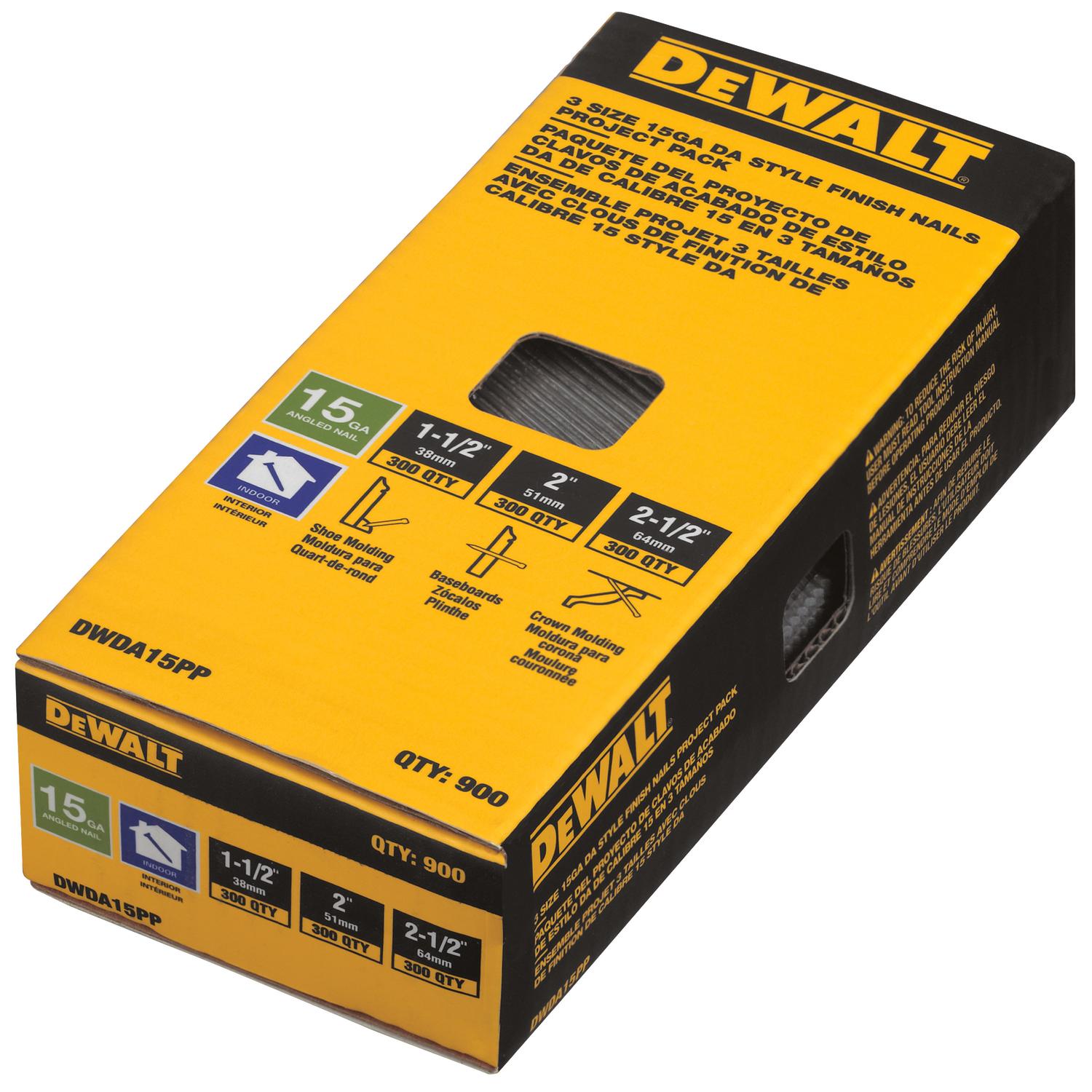 Clous à Finition Angulaire DeWalt 15ga – Lot De 2500, Longueur 2 Pouces, Galvanisés, Pour Cloueuse