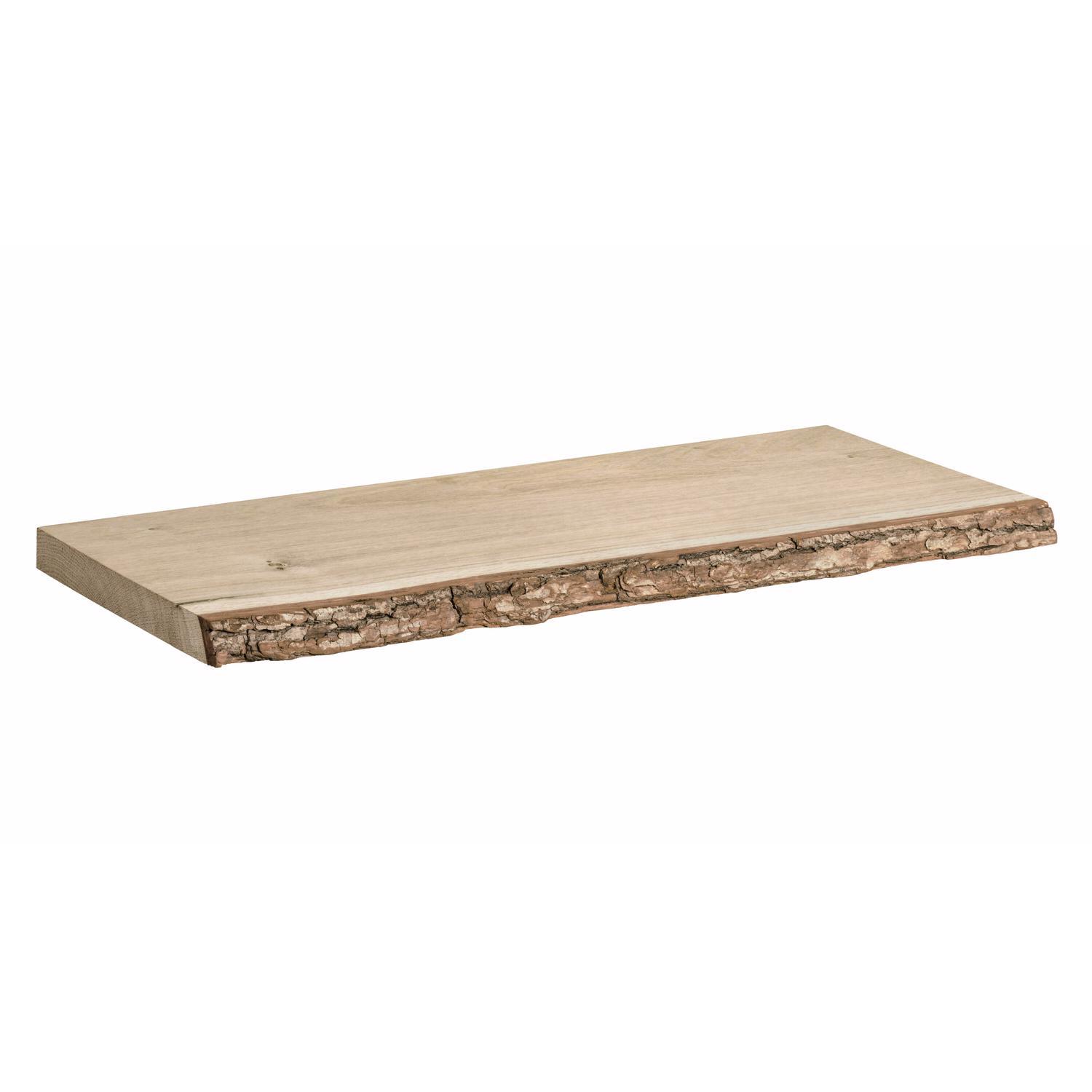 Solid wood plank with natural bark edge.